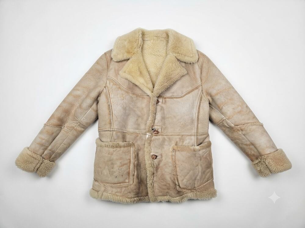 Vintage 60s M Bert Daley Shearling Coat Brown Leather Wool Ski Western Rustic